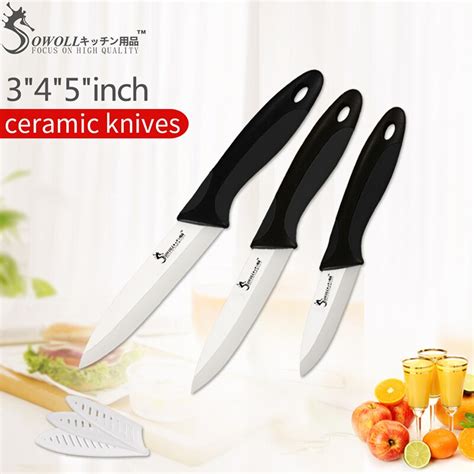 Sowoll 3pcs Ceramic Kitchen Knives White Blade Non Slip Blade 3 4 5