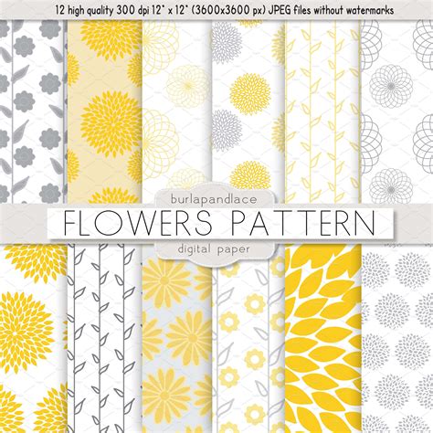 Flower Yellowgrey Pattern Custom Designed Graphic Patterns