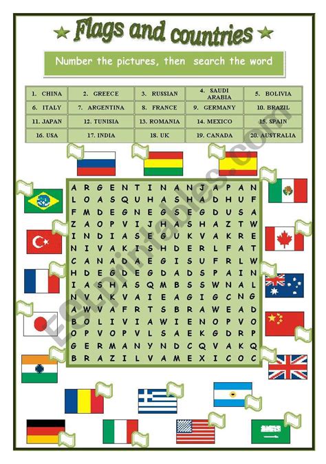 Flag And Countries Esl Worksheet By Marinaru