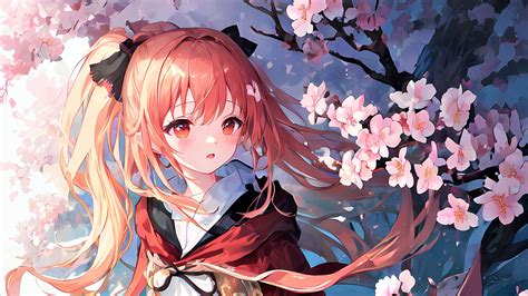Download Wallpaper 2560x1440 Girl Sakura Flowers Spring Anime