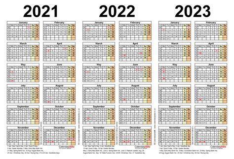 3 Year Calendar 2021 To 2023 Printable Template Calendar