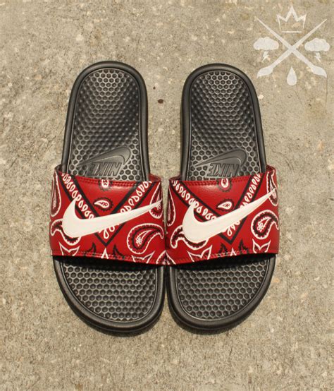 Nike Custom Red Bandana Benassi Swoosh Slide Sandals Flip