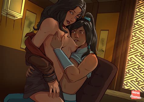 Rule 34 2girls Areolae Asami Sato Ass Grab Avatar The Last Airbender Black Hair Blue Eyes