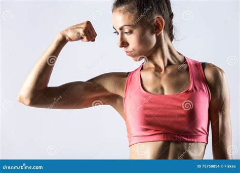 Fitness Girl Showing Biceps Muscles Stock Photo Image Of Cool Pose