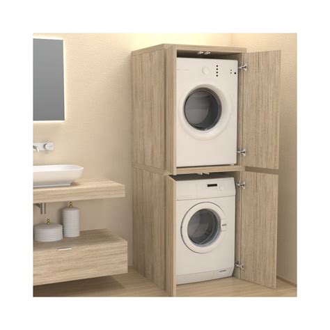 Lave linge et sèche linge cachés derrière la porte de. Meuble colonne avec portes couvercle machine à laver - Buanderie