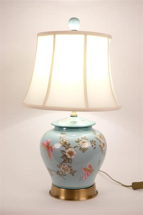 Chinese Porcelain Table Lamp Handpainted Ginger Pot Style Turquoise