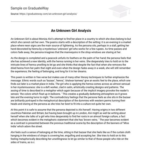 ⇉an unknown girl analysis essay example graduateway