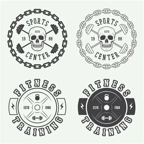 Set Of Gym Logos Labels And Badges In Vintage Style Stock Vector Image