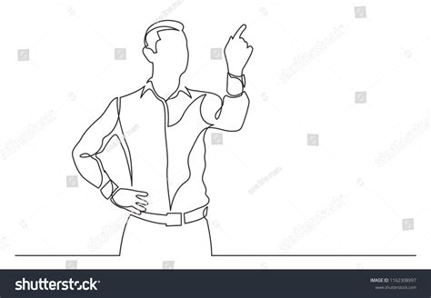 Continuous Line Drawing Standing Man Pointing Stock Vector Royalty