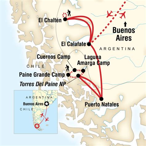 map of the route for hike patagonia in depth g adventures puerto natales argentina culture