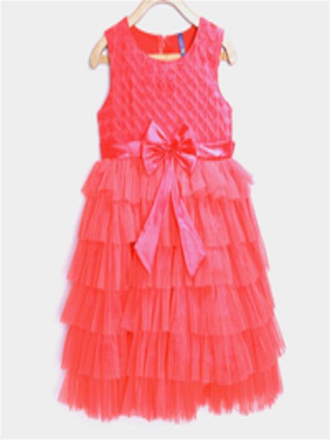 Buy Yk Girls Coral Pink Tiered Fit And Flare Dress Dresses For Girls