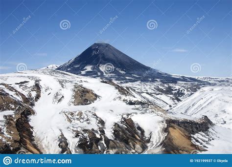 View Of The Correct Cone Of The Karymsky Volcano In The Spring After A