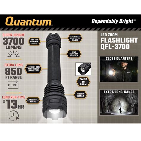 Quantum 3700 Lumen Ultra Bright Led Zoom Flashlight Flashlights