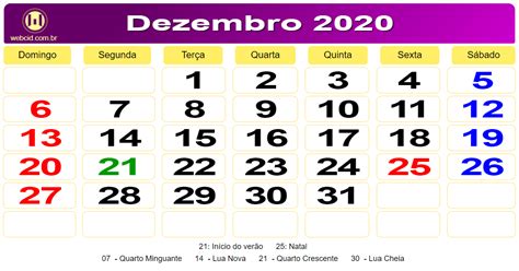 Calendário Dezembro 2020 Calendário Dezembro Calendário Dezembro