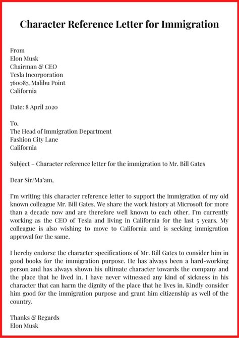 Character Reference Letter For Immigration Sample And Examples