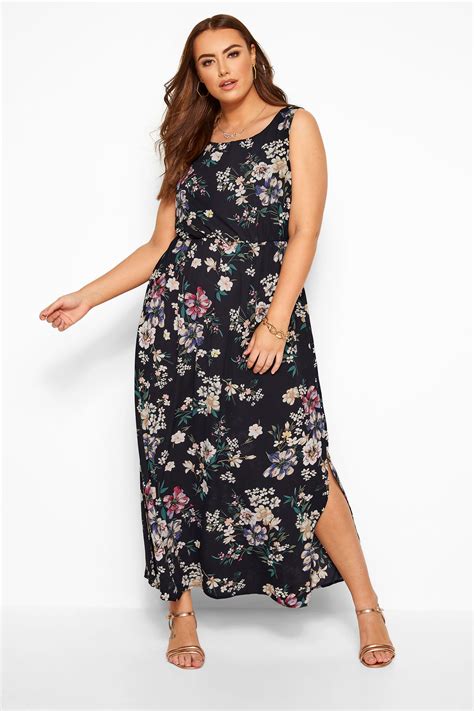 Navy Floral Maxi Dress Sizes 16 40 Yours Clothing