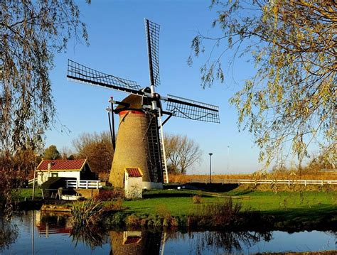 1920x1080px 1080p Free Download Windmill Landscape Pond