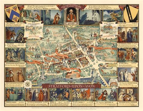 1948 Stratford Upon Avon Pictorial Map Vintage Wall Art Vintage Map