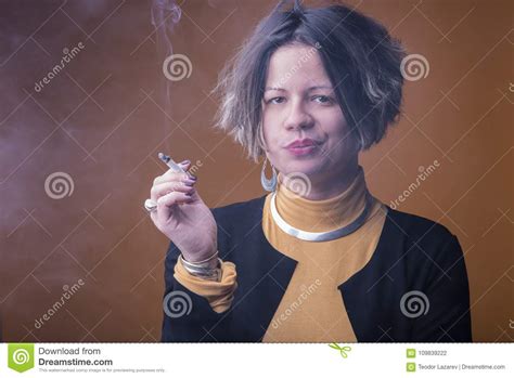 Classy Stylish Woman Smoking Stock Photo Image Of Serious Cigarette