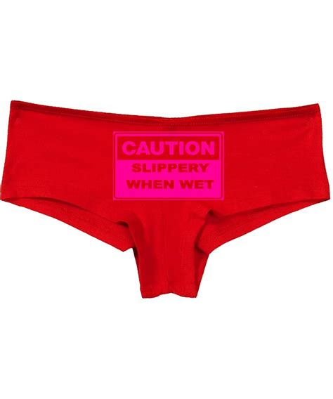 Caution Slippery When Wet Funny Flirty Sexy Red Underwear Hot Pink