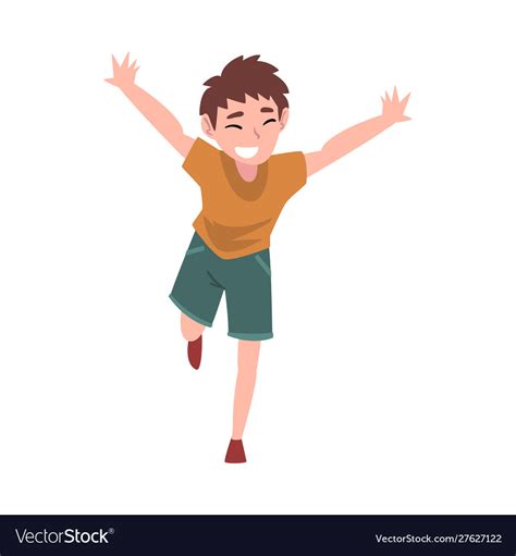 Smiling Boy Running With Arms Outstretched Happy Vector Image