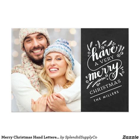 Merry Christmas Hand Lettered Chalkboard Card | Hand lettered christmas ...