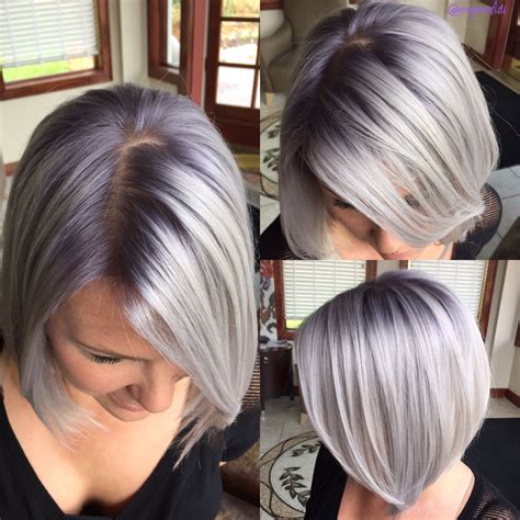 Silver Metallic With A Violet Metallic Shadow Root Lavender Hair