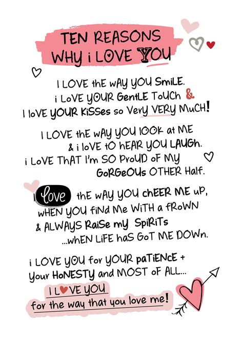 Ten Reasons Why I Love You Inspired Words Greeting Card
