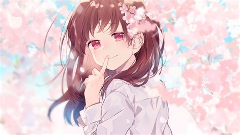 Download Beautiful Anime Girl Cute Cherry Flowers 1920x1080