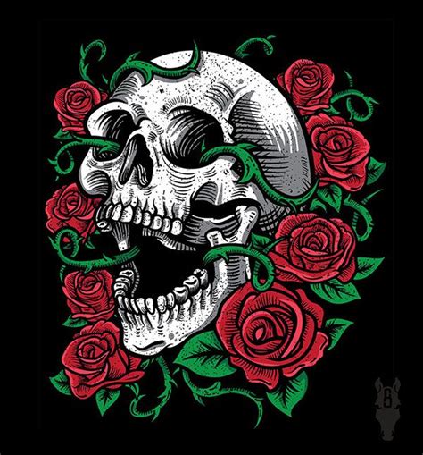 Skull And Roses On Behance Skull Art Drawing Skull Artwork