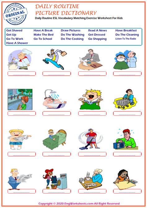 Daily Routine Printable English Esl Vocabulary Worksheets