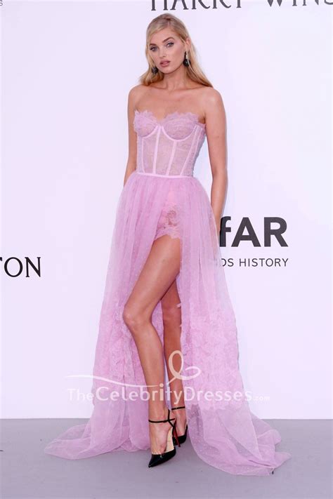 elsa hosk lilac strapless high split lace prom dress 2017 amfar gala cannes thecelebritydresses