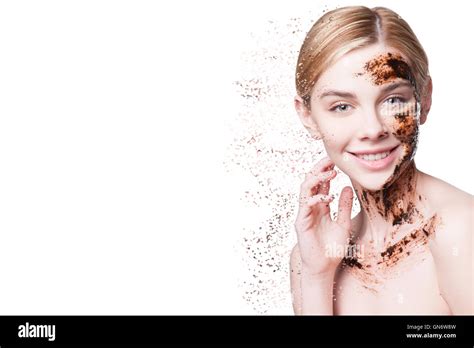 Peeling Face With Coffee Scrubbeautiful Young Woman Facial Treatment