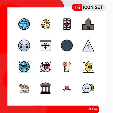 Universal Icon Symbols Group Of 16 Modern Flat Color Filled Lines Of
