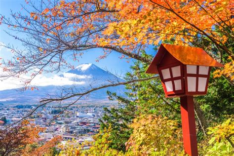 Mt Fuji Japan With Fall Foliage Stock Image Image Of Foliage