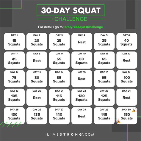 30 Day Squat Challenge Chart