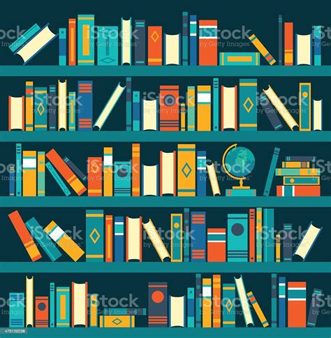 Vector Of Library Book Shelf Background Vector Flat Illustrations Stock
