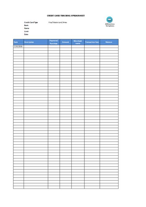 The financial institution that's issuing the credit card. Credit card tracking spreadsheet template | Templates at allbusinesstemplates.com