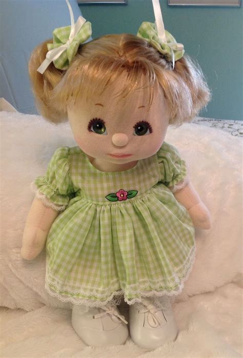 Mattel My Child 1985 Doll Brunette Green Eyes Pigtails Red Pajamas Made
