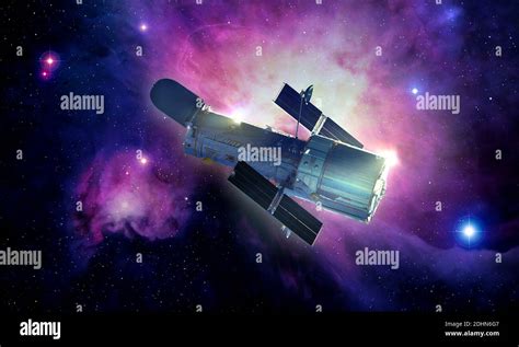 Conceptual Artwork Of The Hubble Space Telescope Hst Seen Against The