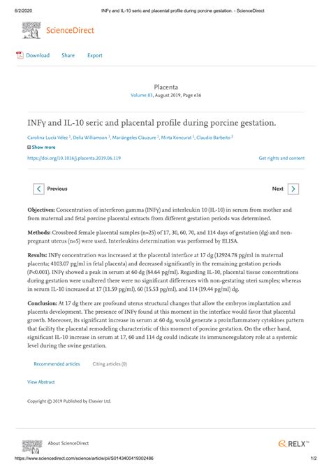 PDF INFγ and IL 10 seric and placental profile during porcine gestation