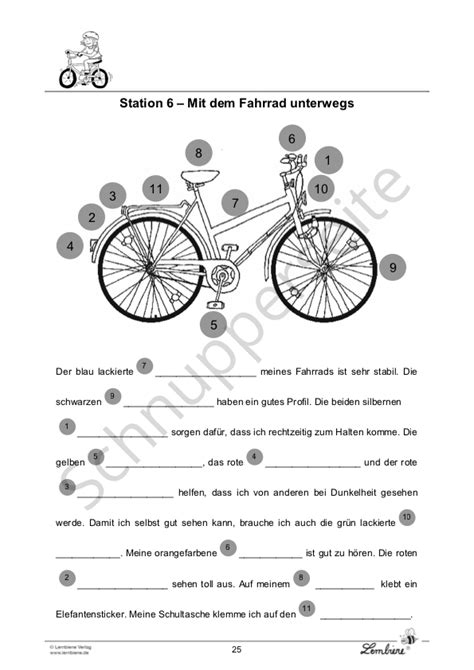 Eine sammlung von daf arbeitsblätter und übungen zum ausdrucken und herunterladen für den unterricht von verkehrsmittel, verkehrsmittel. Die verkehrssichere Fahrradwerkstatt | Lernbiene Verlag