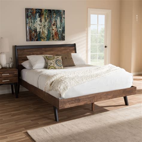 Refine your bedroom with this beautiful contemporary style bed. Baxton Studio Selena Mid-Century Modern Brown Wood Queen ...