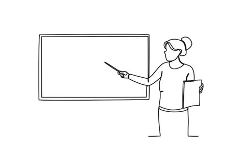 Premium Vector A Female Teacher Pointed To The Blackboard World Teacher Day Oneline Drawing