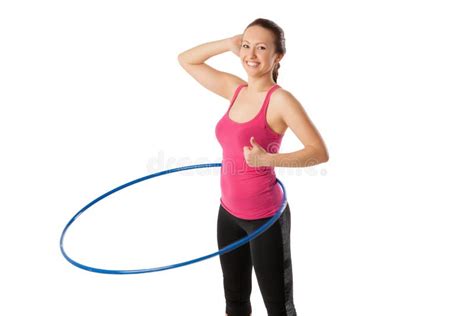 Closeup Of Young Woman Standing With Hula Hoop Up Stock Image Image