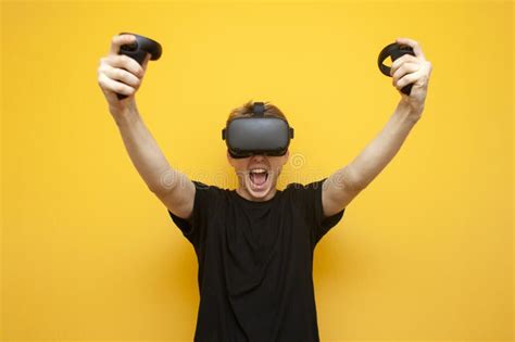 Emotional Guy With Vr Glasses Wins A Virtual Game A Gamer Rejoices