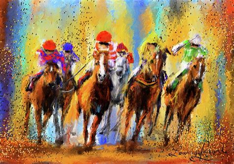 Colorful Horse Racing Impressionist Paintings Painting By Lourry Legarde