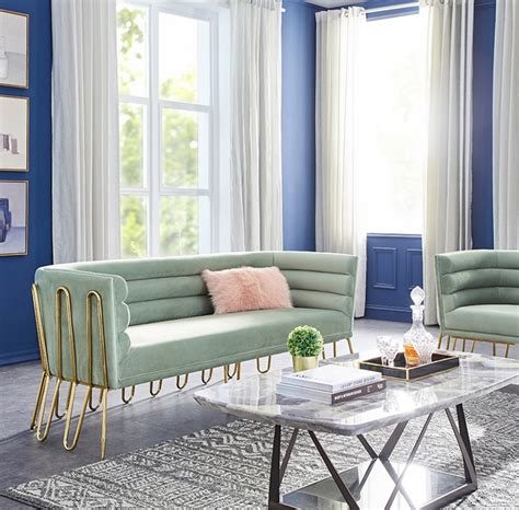 divani casa bixby modern light green velvet gold sofa sofas sofa
