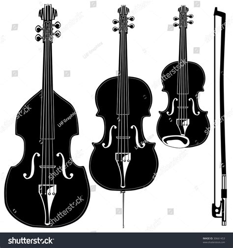 Stringed Instruments In Detailed Vector Silhouette Set Includes Violin