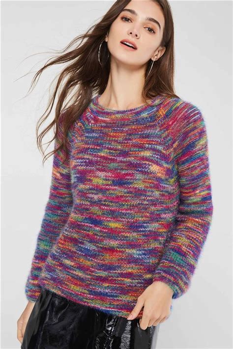 Color Block Round Neck Loose Womens Sweater Sweaters For Women Loose Women Sweaters